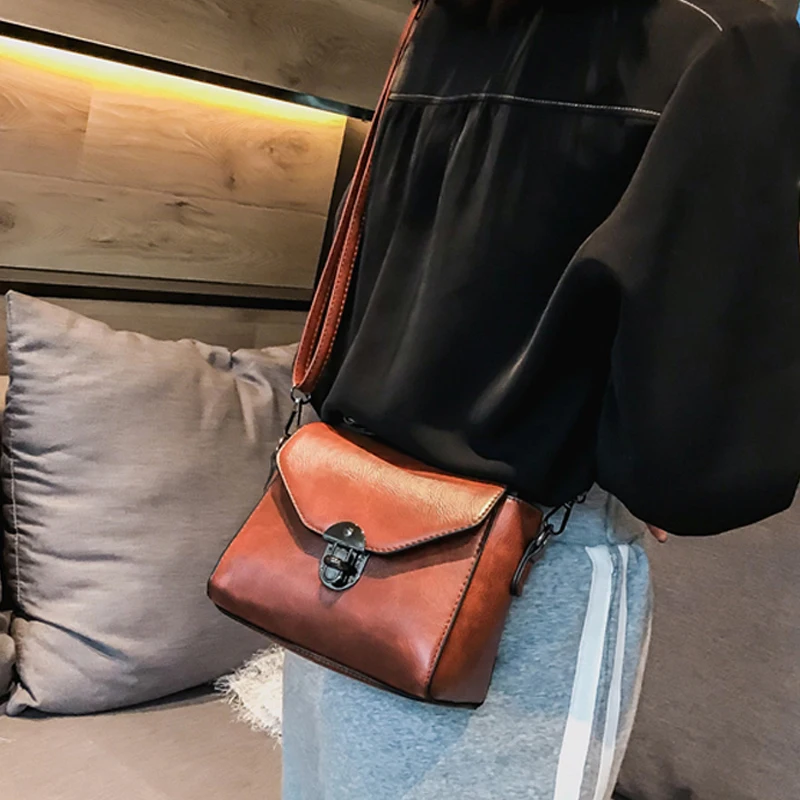 2021 Vintage PU Leather Female Top-handle Bags Small Quare Crossbody Women Handbag Casual Shoulder Bag Lady High Quality Flap