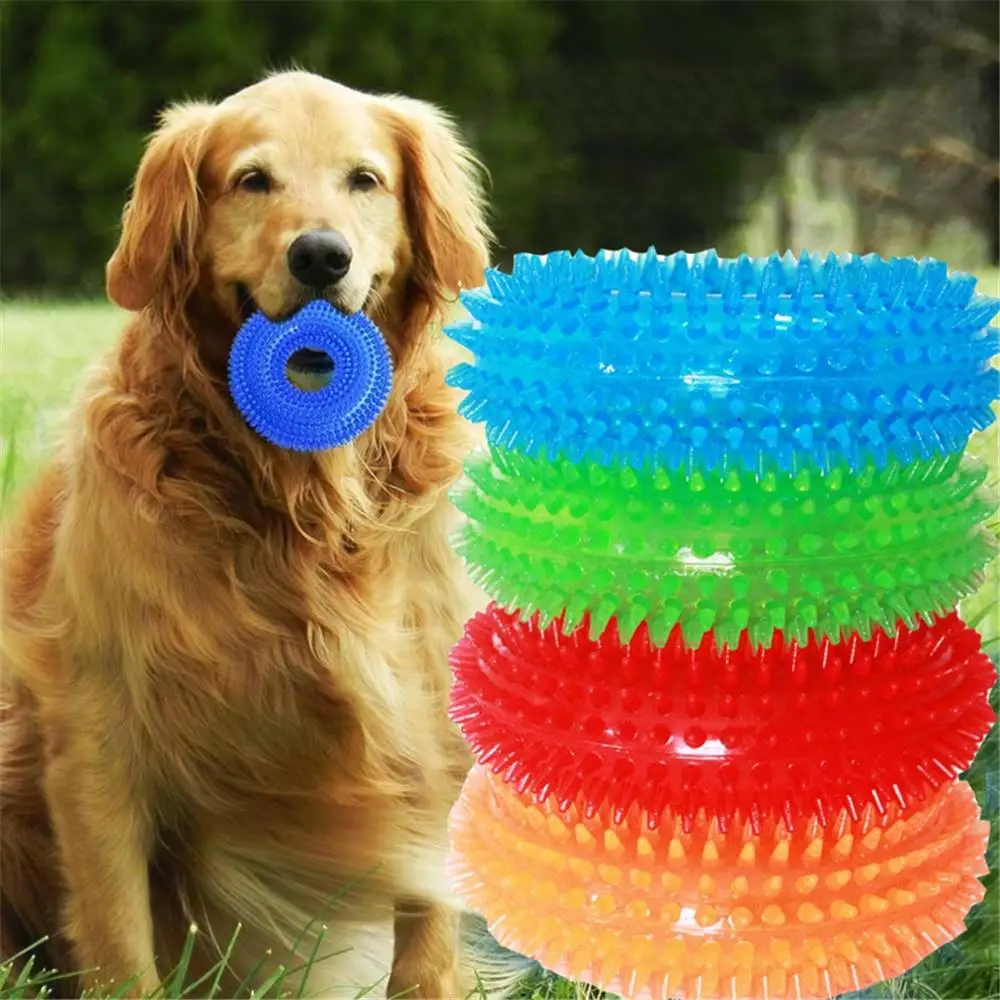 

Pet Chew Squeak Toy Funny Thorn Circle Ring Dog Training Toys Puppy Interactive Sound Toy Dental Care Molar Clean Teeth Toys