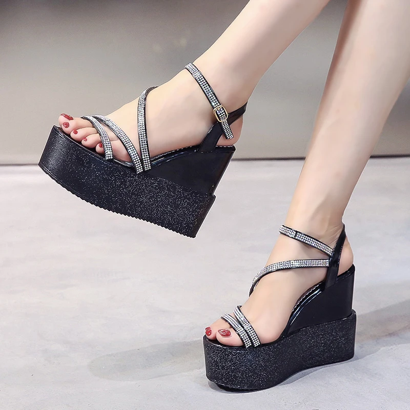 Rimocy/блестящие женские сандалии на платформе с украшением в виде кристаллов