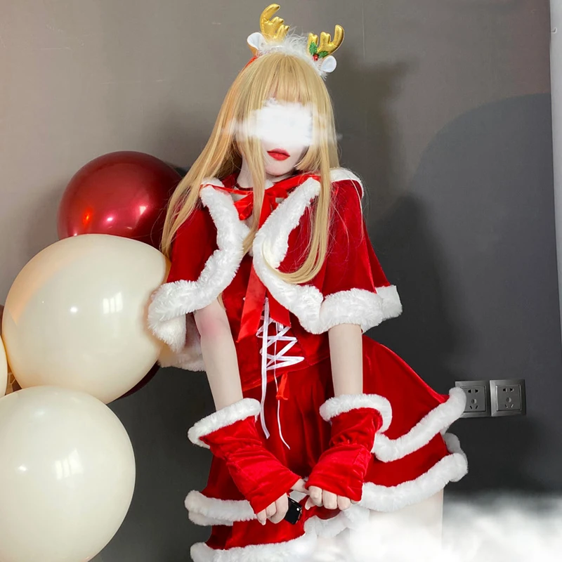 2021 Christmas Xmas Lady Santa Claus Cosplay Costume Winter Bunny Girl Cape Cloak Outfits Halloween Tail Women Custome |