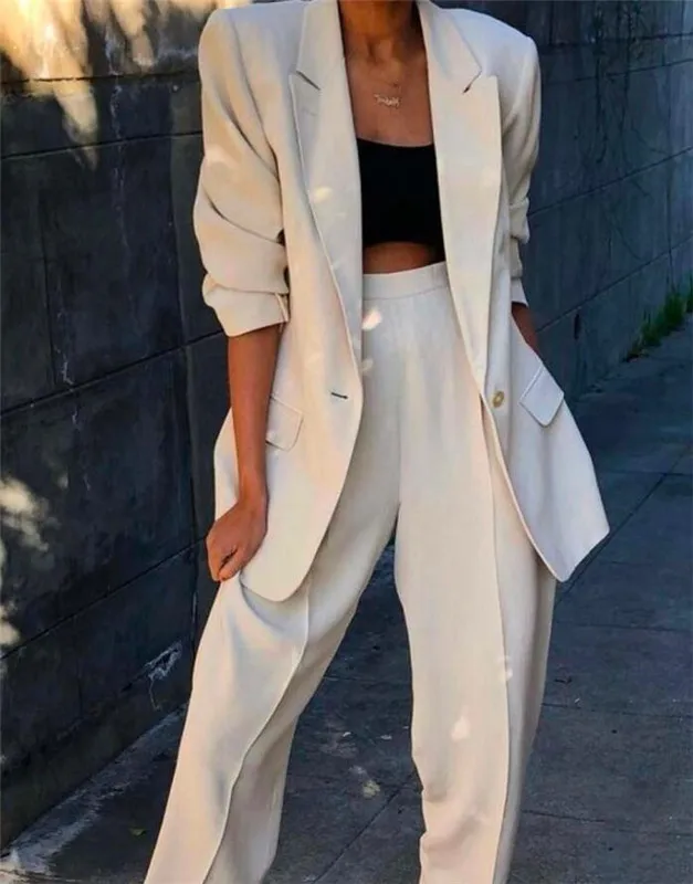 Elegant White Lady Business Suits Blazer  Jacket+Pants Formal Ladies Pant Suits Office Uniform Style Female Trouser PantSuit