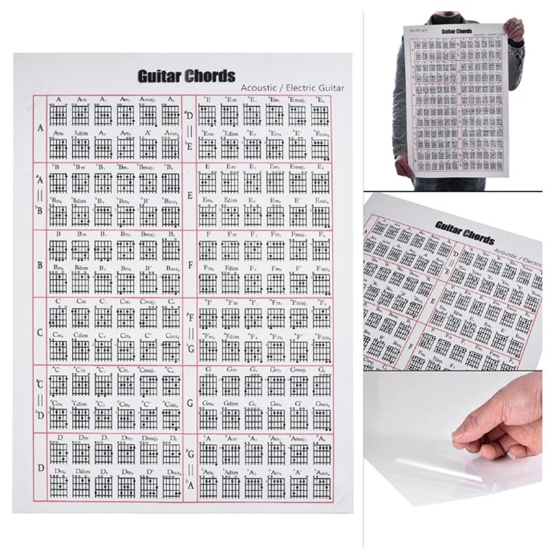 

Electric Acoustic Guitar Practice Chords & Scale Chart Stickers Tool Lessons Music Learning Aid Tabs for Beginner Guitar Lovers