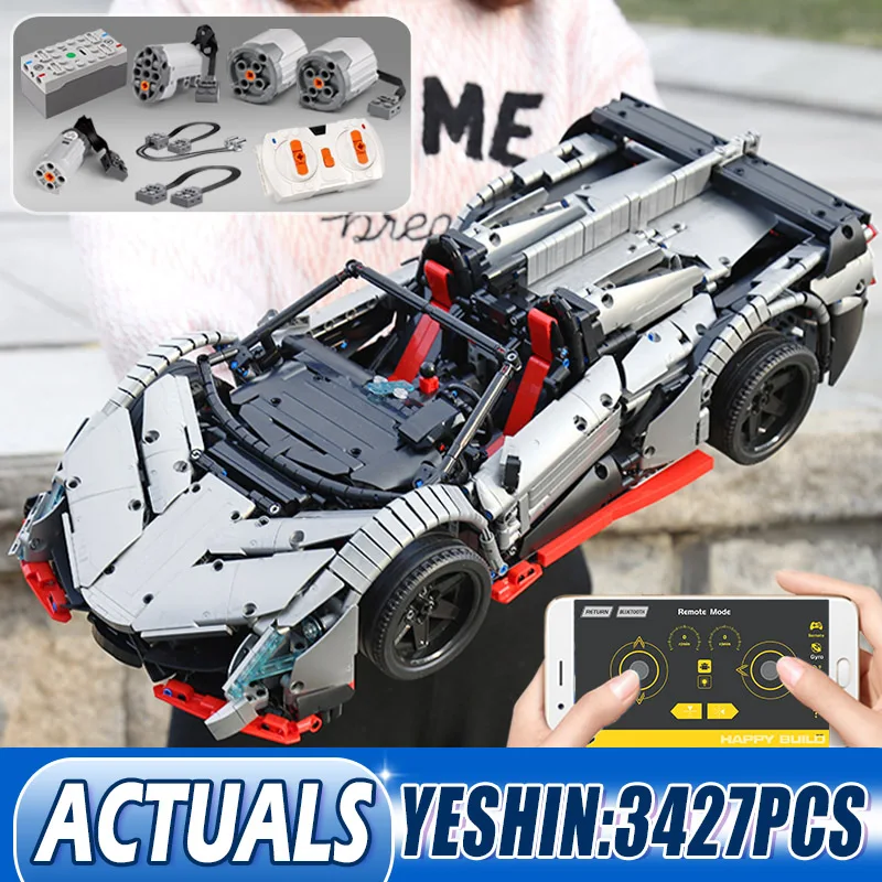MOC Technic APP RC Super Car Power Function venenos Lamborghinisd Roadster автомобиль строительные блоки кирпичи