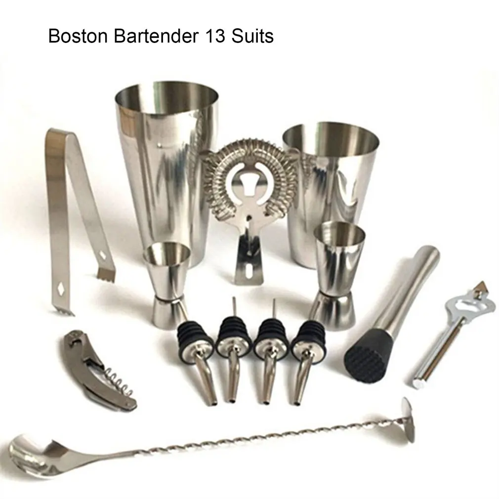 

13pcs/set Stainless Steel Cocktail Shaker Mixer Wine Martini Boston Shaker Set Barware Kit For Bartender Drink Party Bar Tools