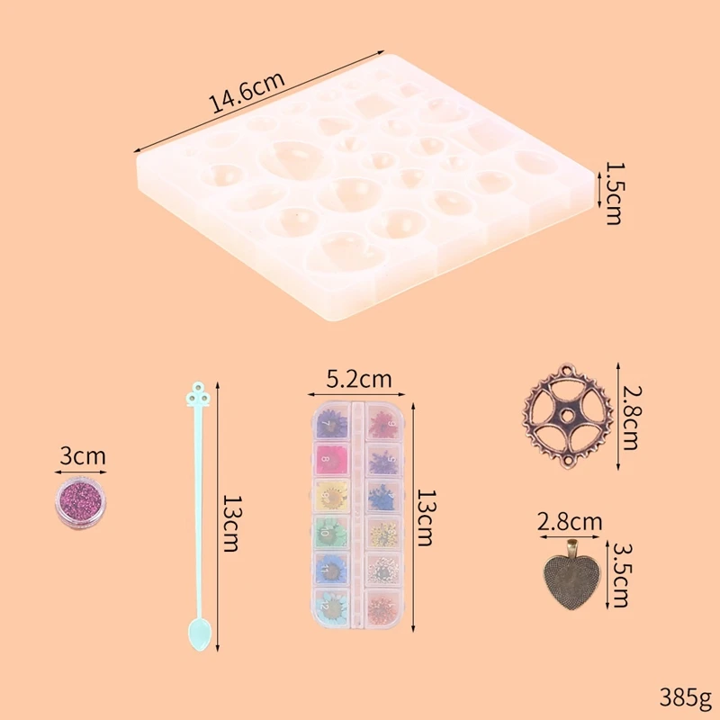 

Silicone Resin Molds Jewelry Making Kit Includes Silicone Mold, Stirring Rods,Crystal Bases, Resin Glitter and Gears
