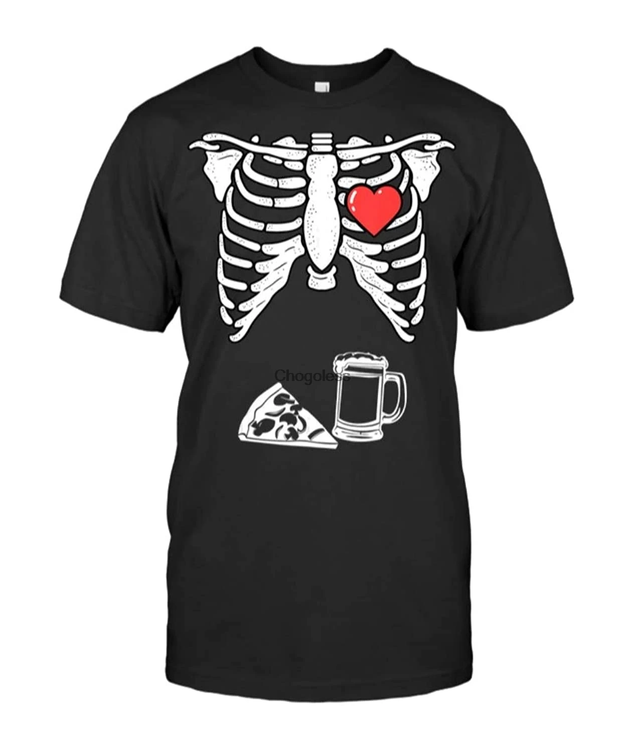 Кино Хэллоуин скелет беременность пицца пиво Xray смешной мем футболка подарок для