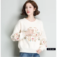2021 women s autumn and winter new embroidery pullover korean style loose base shirt ladies fashion embroidered sweater