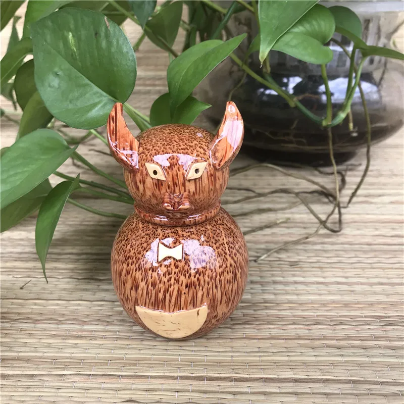 

Dining Table Living Room Coconut Wood Animal Cartoon Toothpick Can Creative Tube Solid Wood Carving Retrodelicate Toothpick Box4