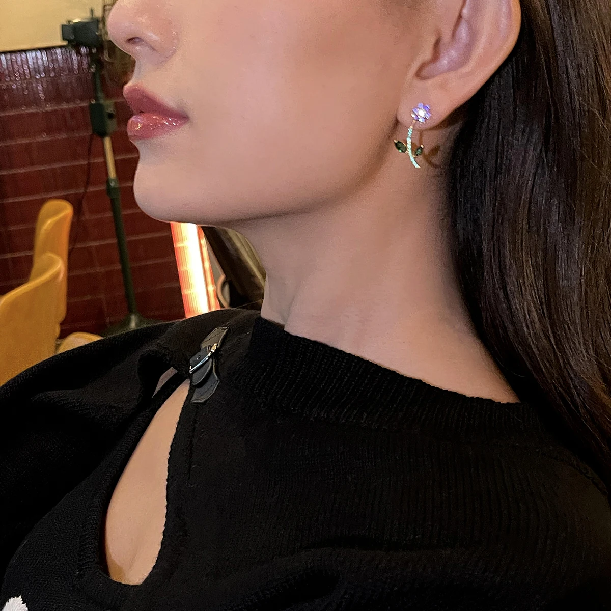 

Colored gems fun flower earrings personalized earrings female free combination earrings