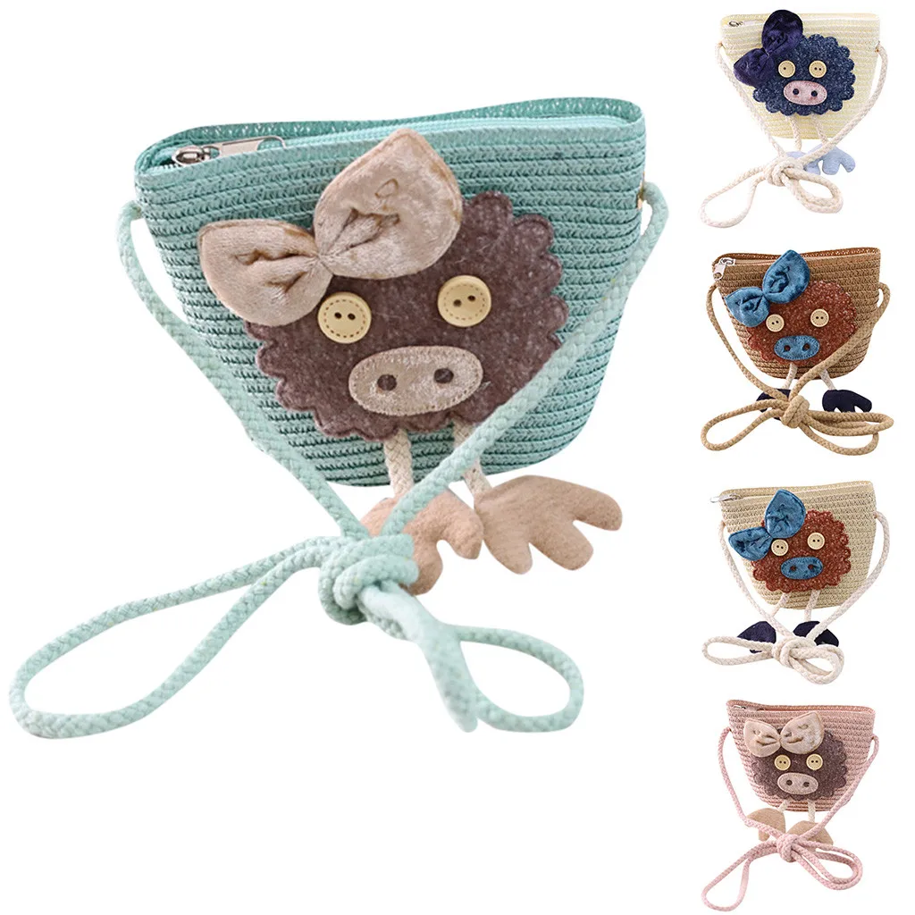 

Summer all-match small bag children's woven cute small shoulder bag cartoon animal decoration zipper small bag B*