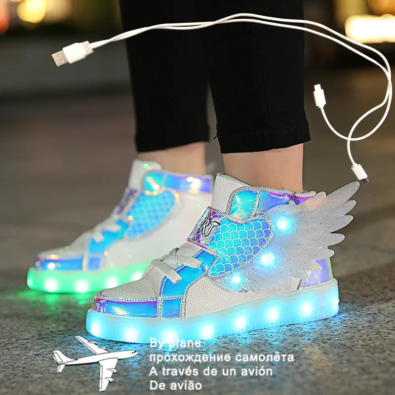 Классические светодиодные туфли 27-37 для детей и взрослых зарядка через USB легкие