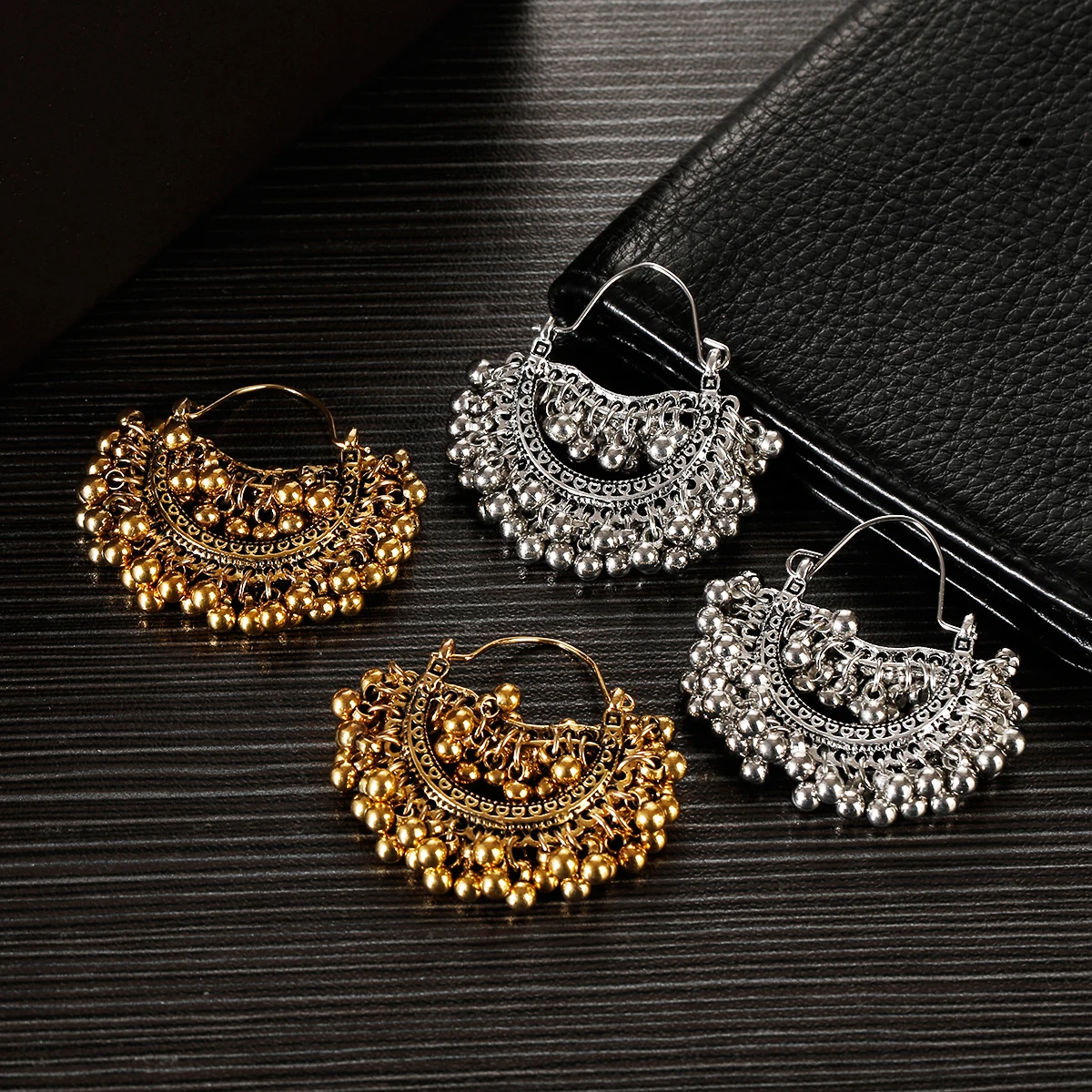 

Bohemian Ethnic Gold Silver Alloy Geometric Kolczyki Beads Tassel Indian Jhumka Earrings For Women Earing Boucles Doreille Femme