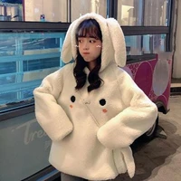kawaii women hoodies pullover girl winter loose fluffy rubbit ear hoodie hooded jacket warm outerwear coat cute sweatshirt girls