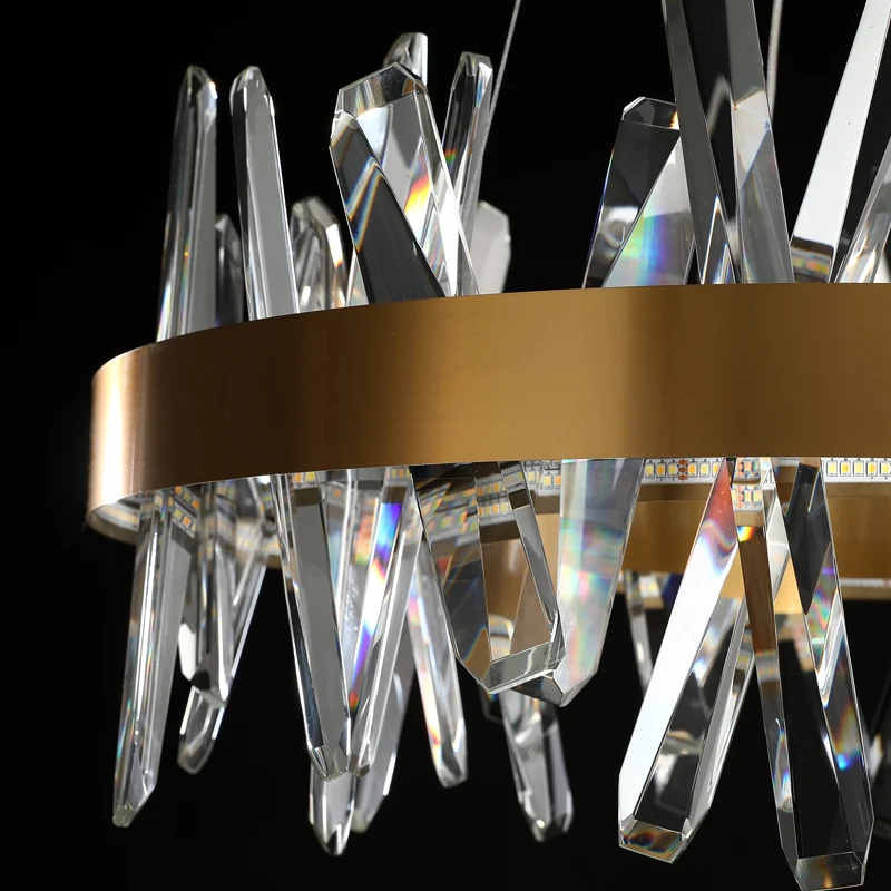 Современная люстра с золотыми кристаллами светильник для столовой круглый