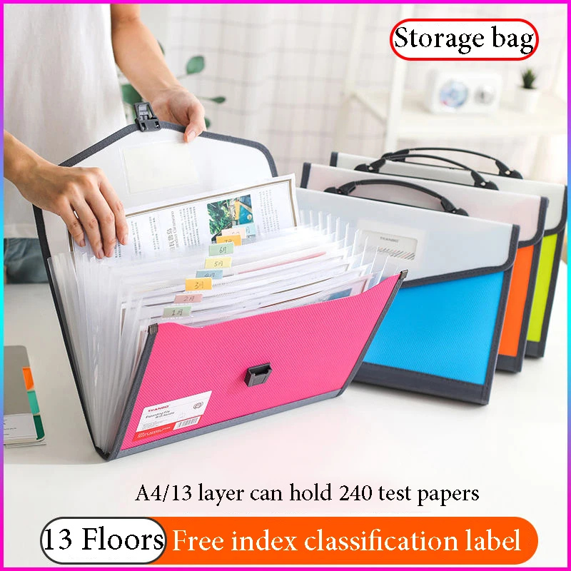 13 grid portable Organ bag Multi-layer plastic folder For students Large capacity test paper storage bag Waterproof document bag