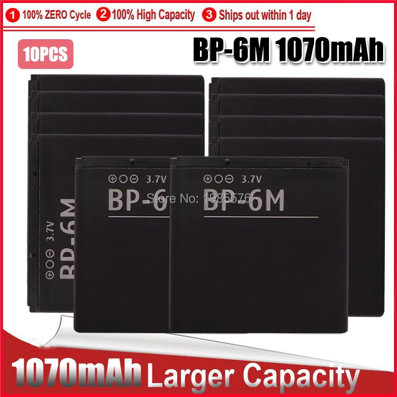 

10PCS BP-6M phone battery for Nokia N73 N77 N93 N93S 3250 6151 6233 6234 6280 6288 6290 9300I 9300 BP6M