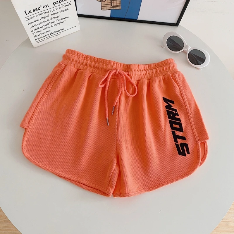 

Hot Summer women shorts Casual Loose Elastic High Waist Sweatshorts letter printed All-Match Black Orange Short Pants Streetwear