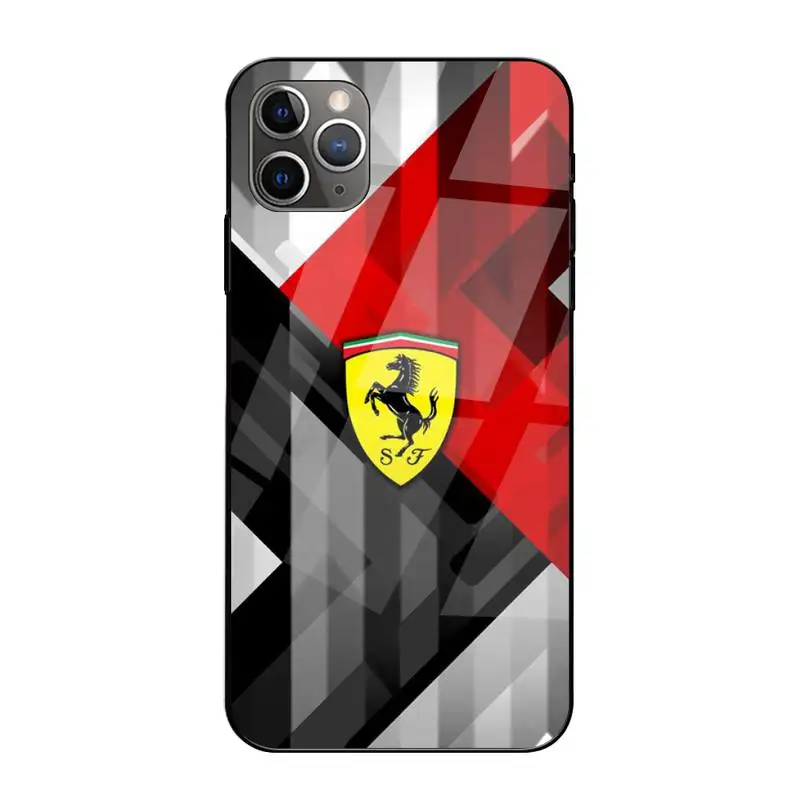 

Luxury Car Ferrari Phone Case Tempered Glass For Iphone6plus 6S 7 7plus 8 X XS XSmax XR 11 12 Pro Max 12mini