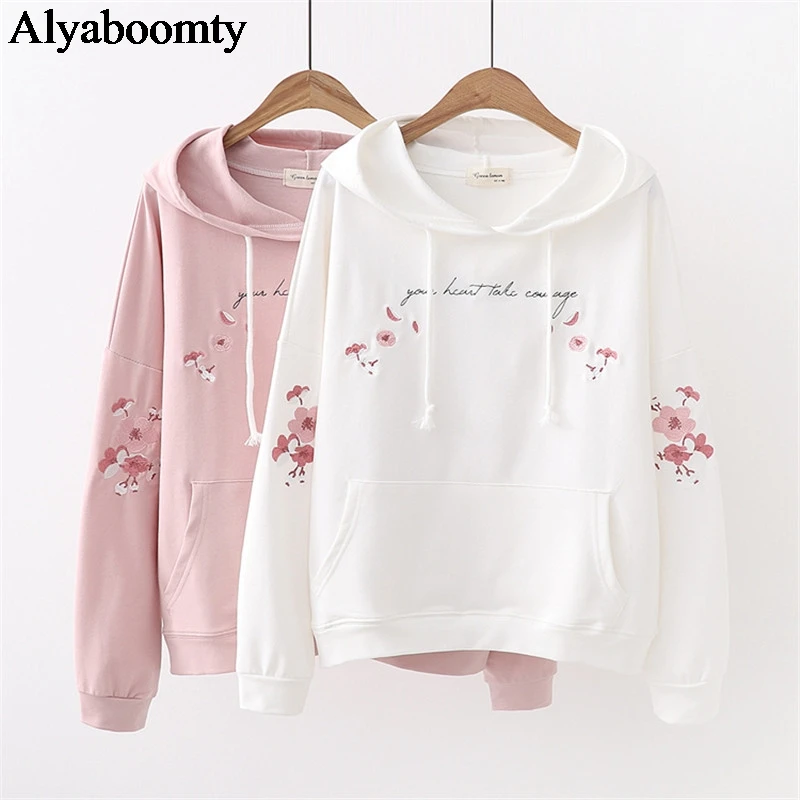 Японский консервативный стиль весна осень женские толстовки с капюшоном Белый