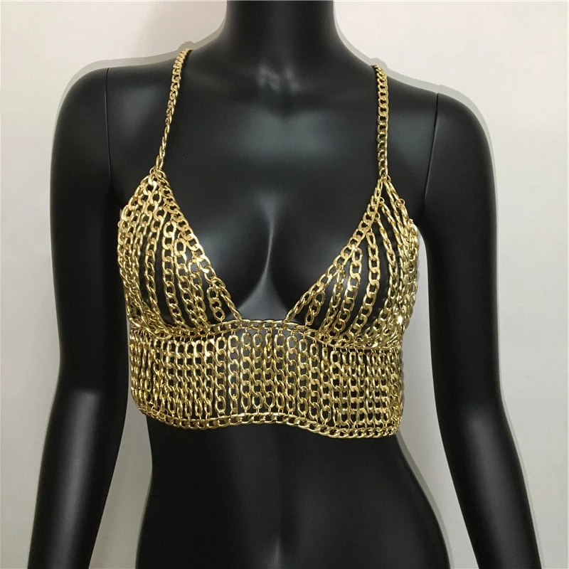 Женский многослойный топ с открытой спиной золотистый/серебристый ажурный