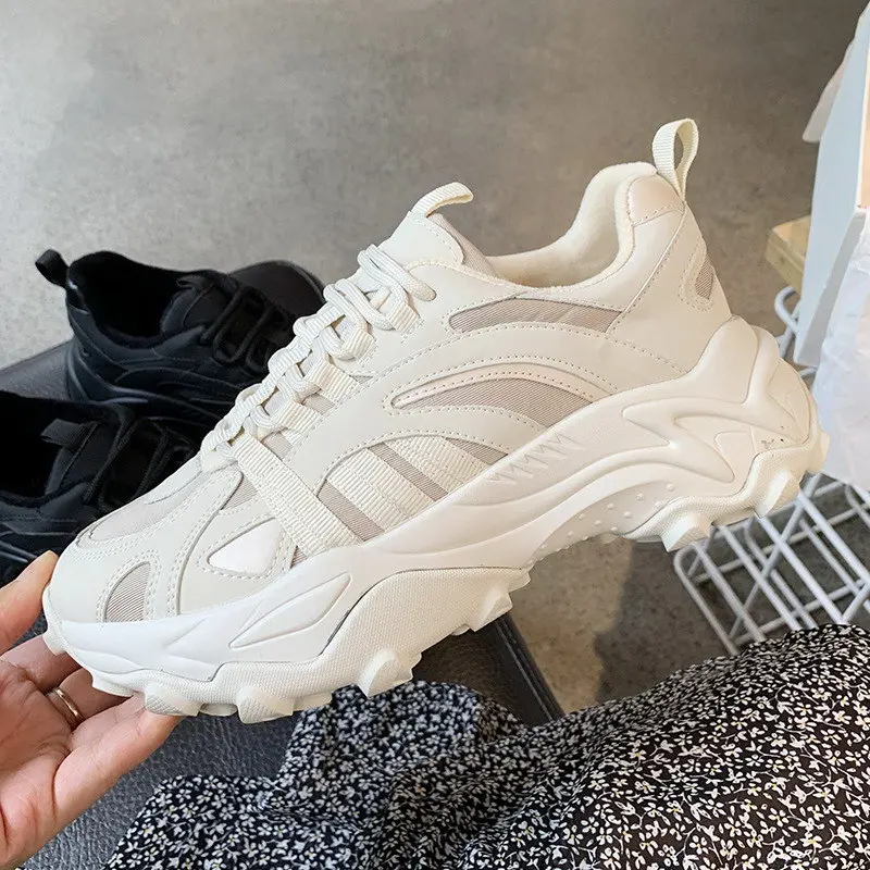

ERRFC New Arrival Winter Spring Womens Black Casual Comfort Shoes Flat Platform Height Increasing Ladies Leisure Zapatos 35-39