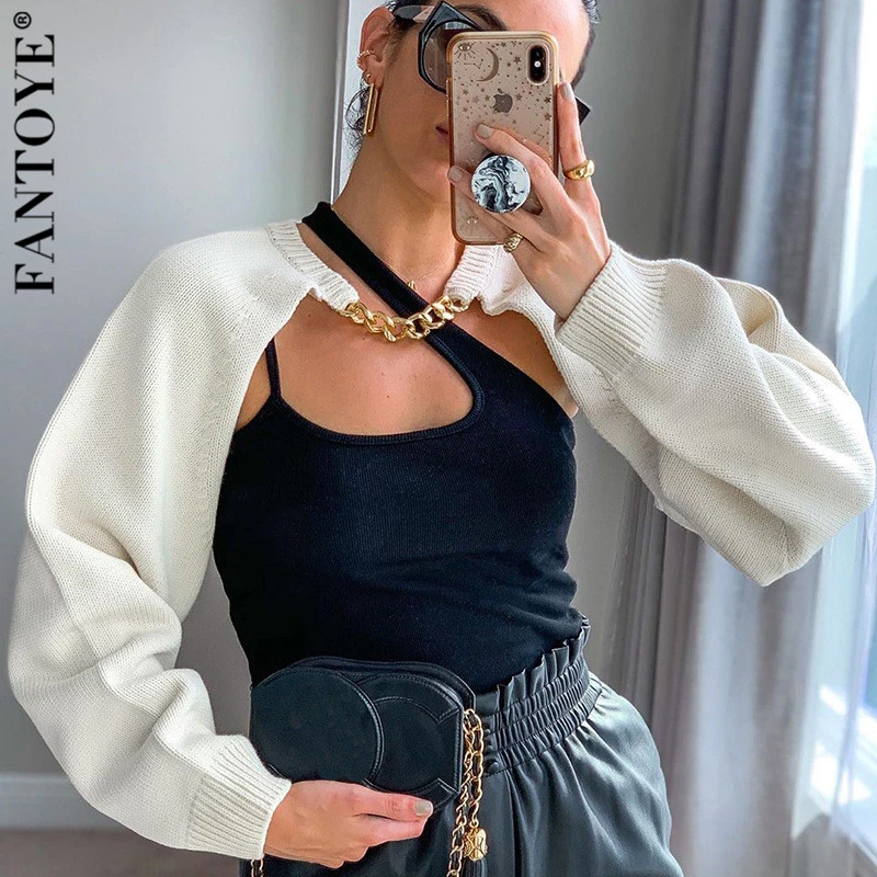 

Fantoye Winter Sexy Chain Short Knitted Sweater Women Fashion Solid Long Sleeve Pullover Casual Chic Slim Female Top Streetwear