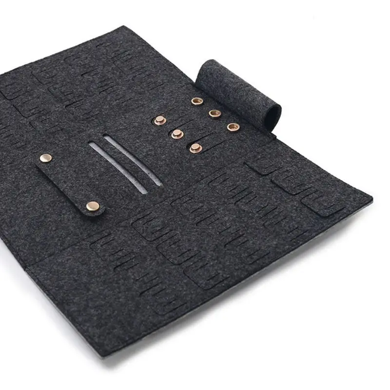 

Portable Roll-up Felt Jewelry Roll Storage Bag Folding Travel Earrings Necklaces Bracelets Rings Container