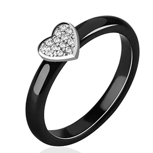 Black Silver 3 мм золото кольца в форме сердец для Для женщин подарок с украшениями в виде кристаллов мода темперамент здоровый гипоаллергенный керамическое кольцо ювелирное изделие Рождественский подарок - Цвет основного камня: Black Silver