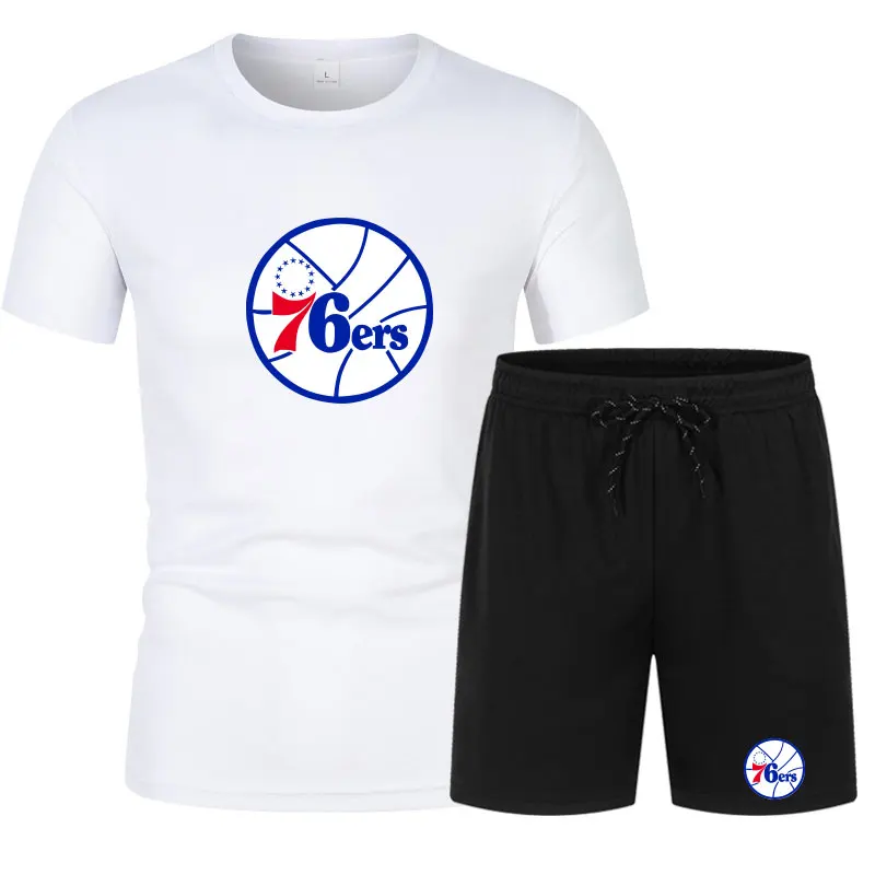 

Spring Summer Philadelphia 76ers Fashion Branded Men's Clothing Graphic Cotton Printing Oversized T-shirt+Shorts Sets tracksuit