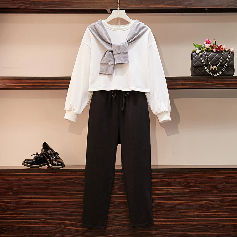 XL 5XL плюс размер спортивный костюм для женщин осень 2019 длинный рукав толстовка и