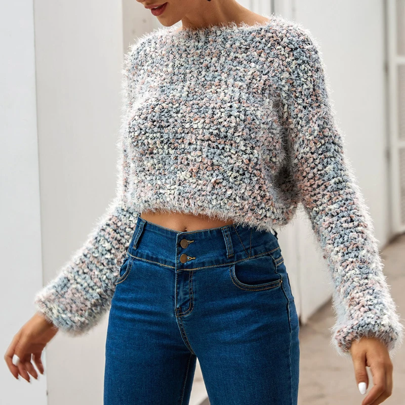 Женский трикотажный Укороченный джемпер Artguy вязаный пуловер с рукавами-бутонами