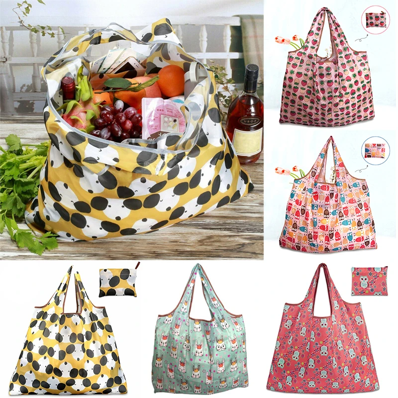 

Foldable Shopping Bags Big Size Thick Nylon Large Tote ECO Reusable Polyester Portable Shoulder Women's Handbags Folding Pouch
