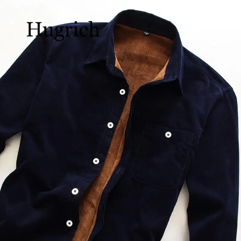 Зимние мужские рубашки модный бутик хлопок однотонные плюс кашемир теплые
