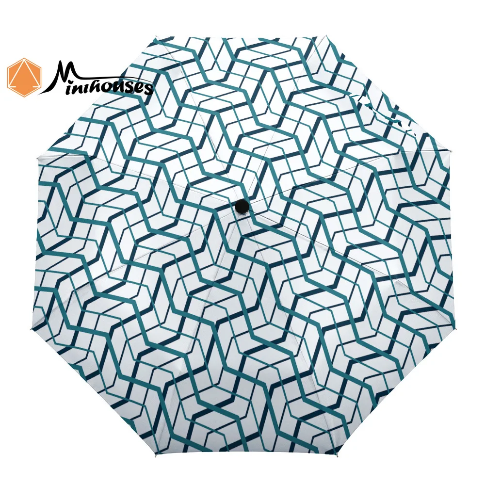 Необычный геометрический узор трехскладной Зонт ветростойкий складной