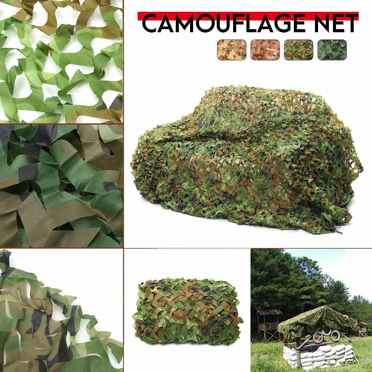 

2 x3 2 x6 2 x 8 3 x3 and x4 3 x5 and x6 4 x6 150 d polyester Oxford cloth 120 grams of fiber camouflage camo net hunting sun sha