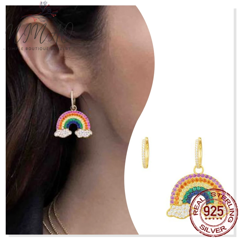 

925 sterling silver zircon rainbow single earring for girls holiday gifts luxury fashion cool wind retro personality boutique