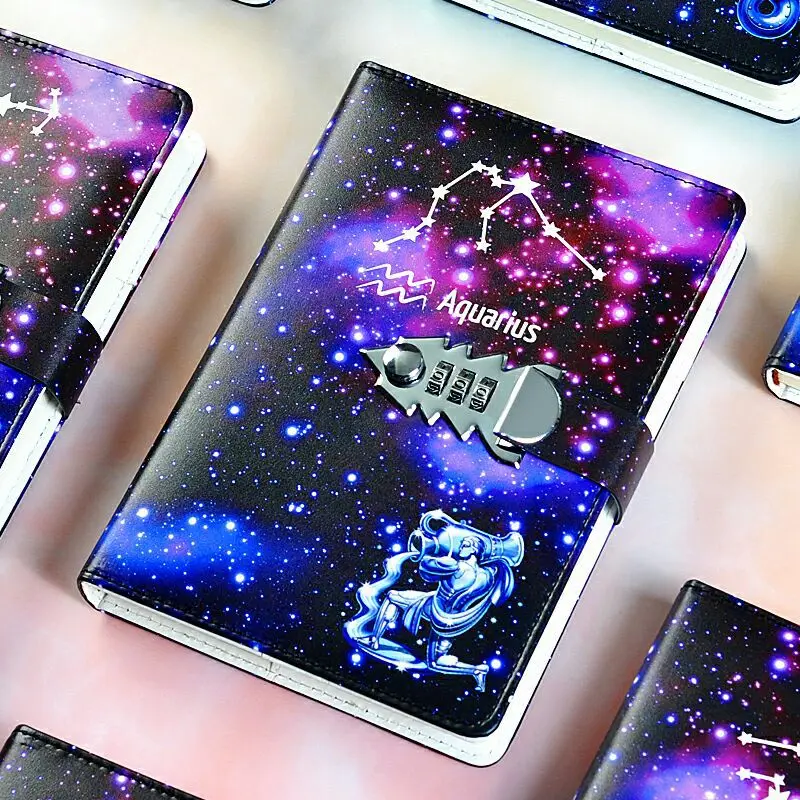 

New Twelve Constellation Code Password Book Student Lock Notebook Adult Boy Girl Exquisite Hand Ledger Portable Diary Gift Box