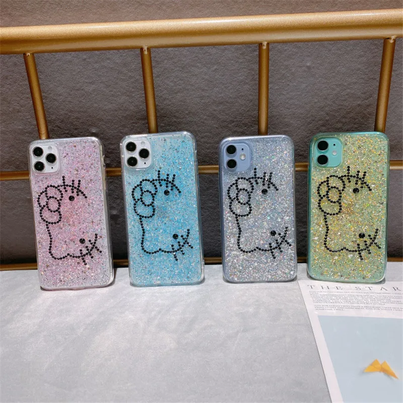 

Fashion Diamond Cute Cartoon Bowknot Cat Case Cover For iPhone 12 Mini XS 11 Pro MAX XR X 7 8 6 6S Plus SE Bling Glitter Case