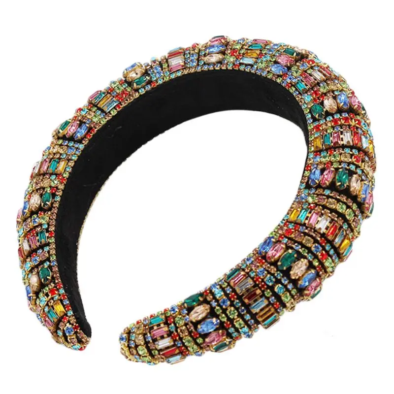 

Baroque Boho Jewelry Headband Colorful Faux Crystal Rhinestone Padded Hair Hoop M2EA