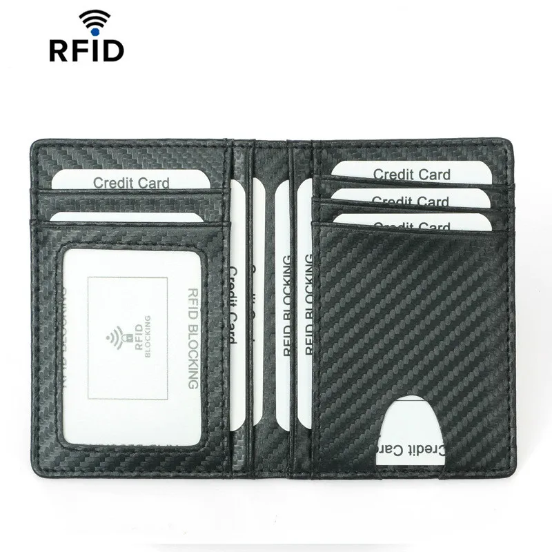 Тонкие кошельки из искусственной кожи RFID черный карбоновый тонкий держатель для