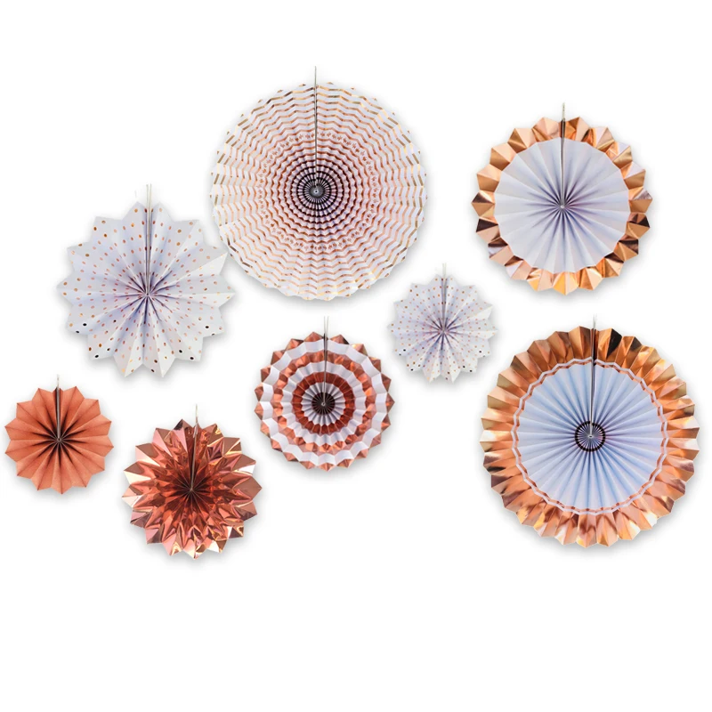 8 шт. розовое золото бумажная веера для вечеринок милый фон в виде изображения