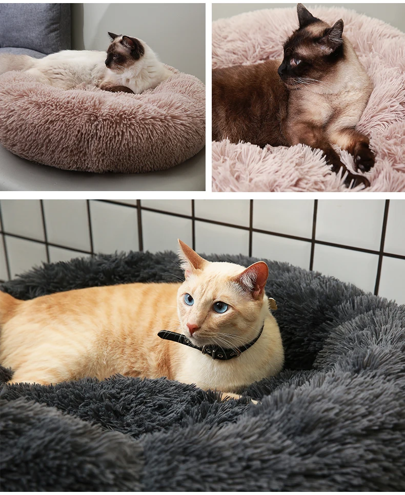 Pet Кровати пончик круглая кровать для собаки мягкий плюшевый пушистый кот