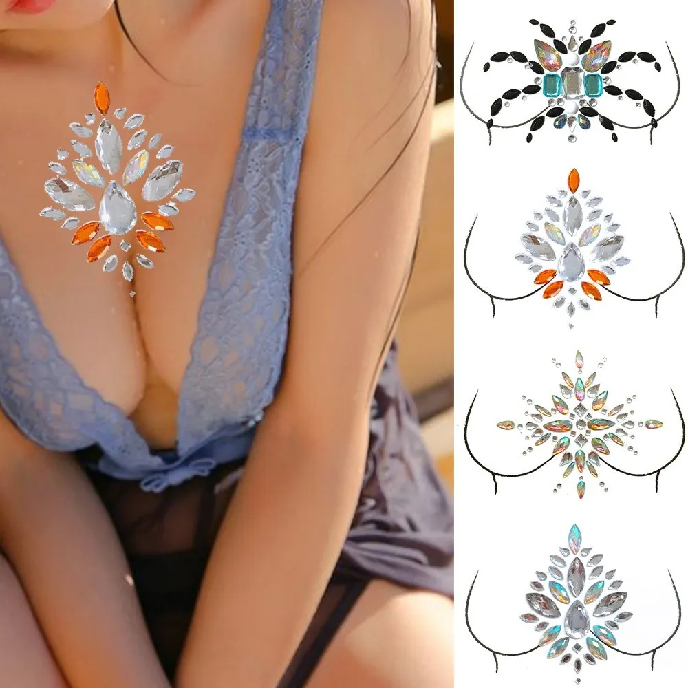 

Big Classic Ceremony Breast Bling Gem Cluster Self Adhesive Stick On Jewels Body Paint Decor Rhinestone Temporary Tattoo Jewels
