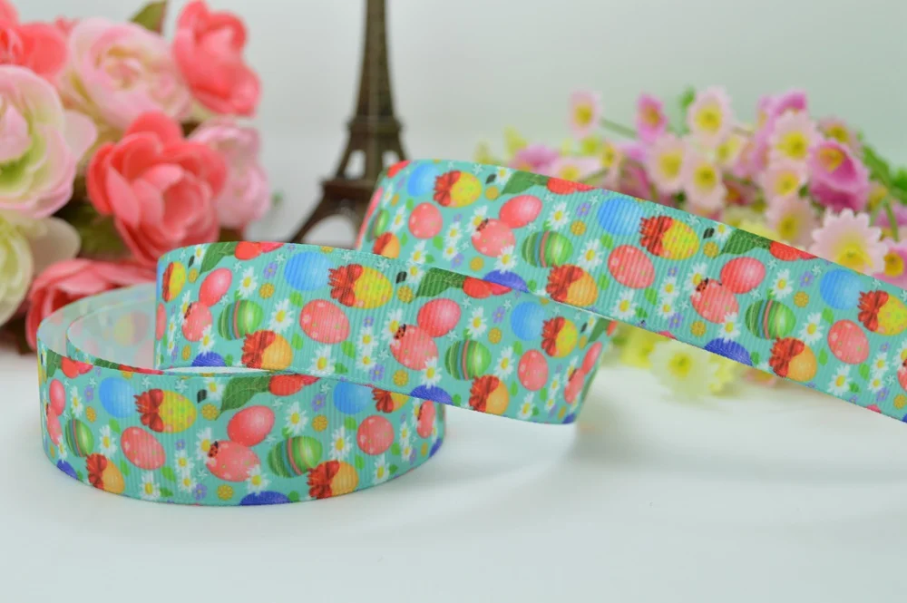 7/8 &quot22 мм Пасхальная окрашенная яичная скорлупа с принтом grosgrain ribbon hai rbow DIY Ручная