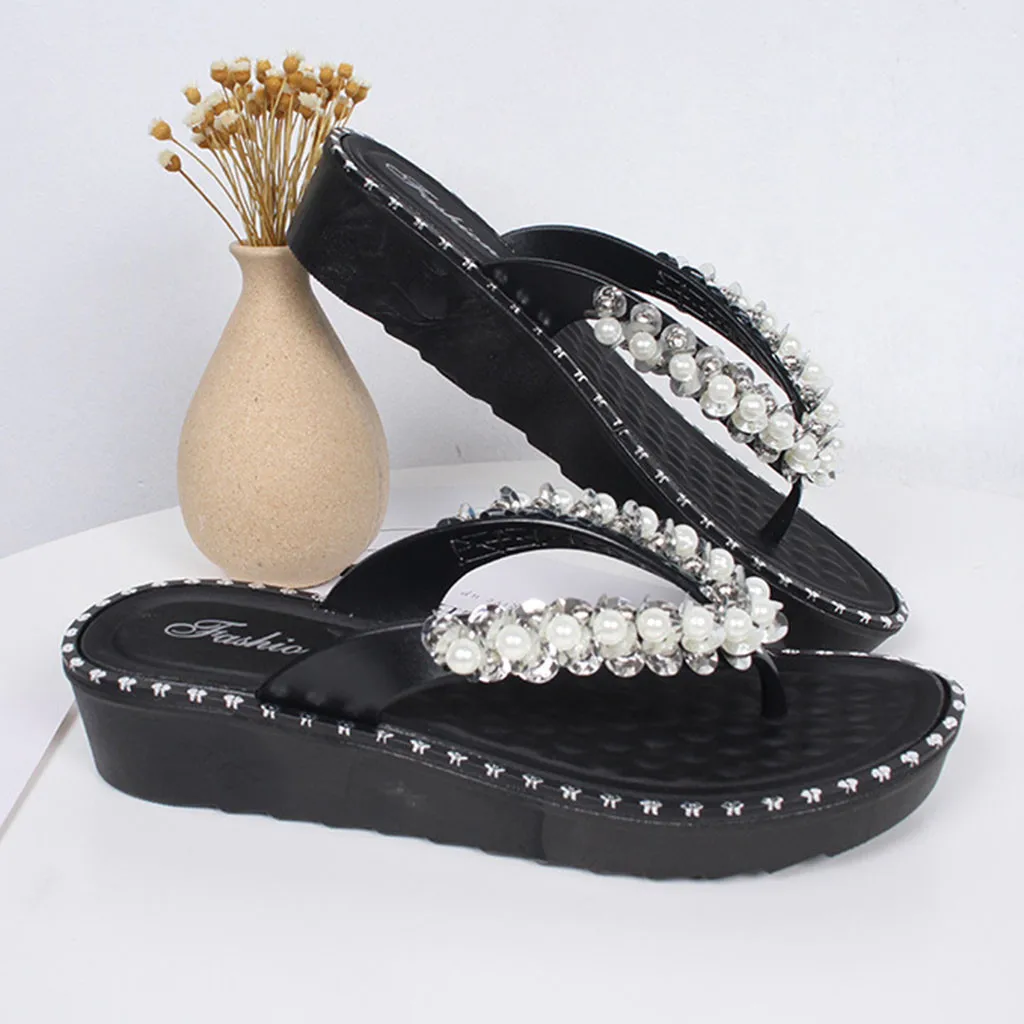 Женские блестящие туфли на среднем каблуке Нескользящие пляжные тапочки плоской