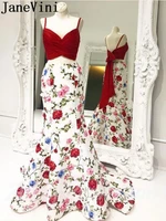 janevini elegant floral mermaid prom dress red long two pieces flowers print women party graduation gowns 2020 vestiti eleganti