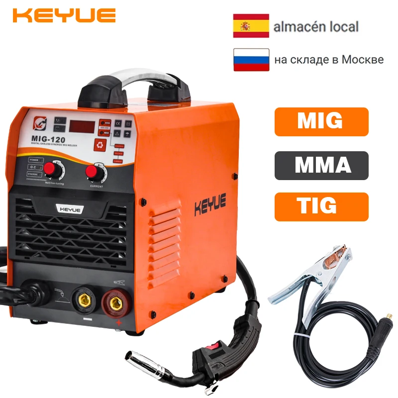 

KEYUE MIG-120 Portable Welder Welding Machine Inverter 220V Synergic 1kg Gasless 0.8/1.0 Flux Core ARC TIG 3 in 1 Home Use