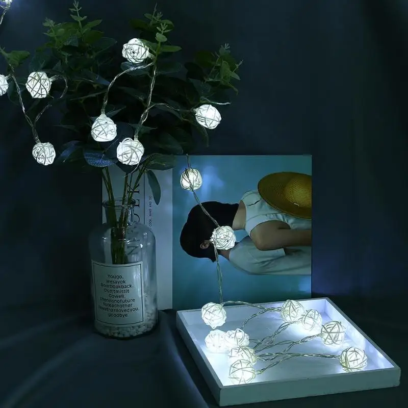 2 3 м 20 светодиодный светильник-гирлянда из ротанговых шариков сказочный