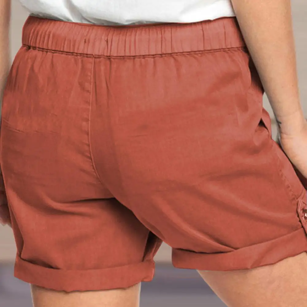

Casual Women Shorts Mid Rise Solid Color Women Drawstring Pockets Short Pants Summer Loose Home Fashion Streetwear Ladies Pant