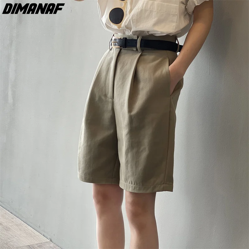 

DIMANAF Plus Size 2022 Short Women High Waist Summer Style Cotton Female Elastic Straight Solid Japanese Spliced Pants Oversize